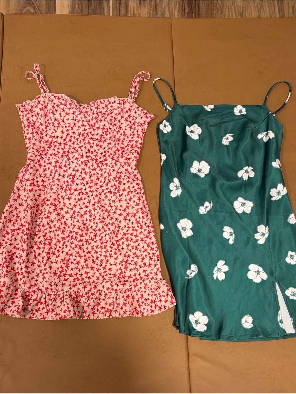 Pink & Red Floral Sundress + Green Floral Slip Dress - Two Summer Dresses